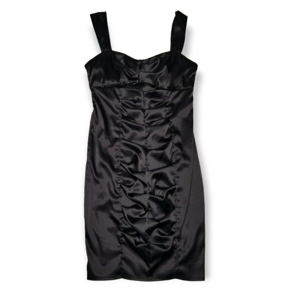 Vintage Ruby Rox Black Satin Bodycon Mini Dress With Ruched Center Goth Witch - Picture 5 of 10